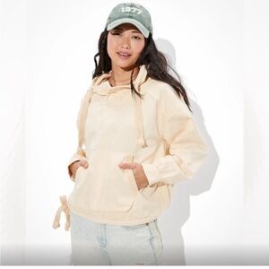 American Eagle Outfitters Cream Pullover Hoodie Twill Cotton Jacket